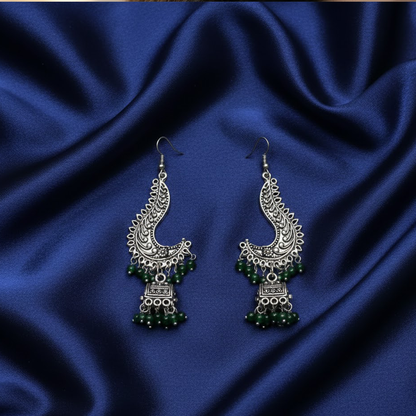 Oxidised Swirl Pattern Box Jhumka Hangings