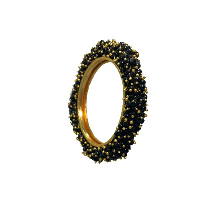 Gold Plated Bangles With Black Beads