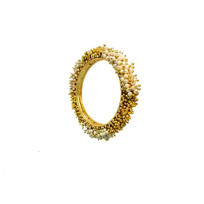Gold Plated Bangles With Gold & White Beads