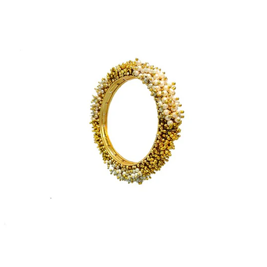 Gold Plated Bangles With Gold & White Beads