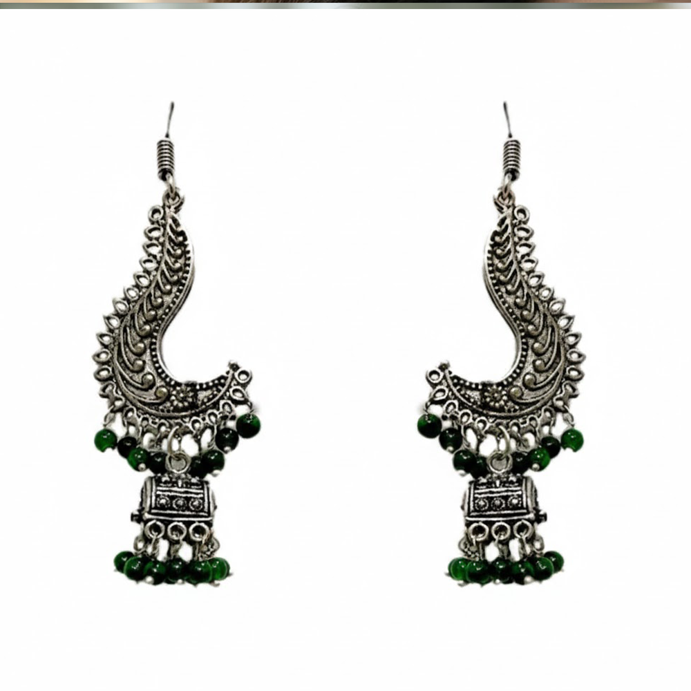 Oxidised Swirl Pattern Box Jhumka Hangings