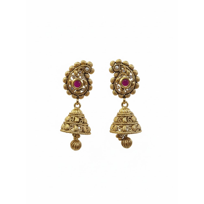 Maanga Design Red Stone Classic Antique Jhumka
