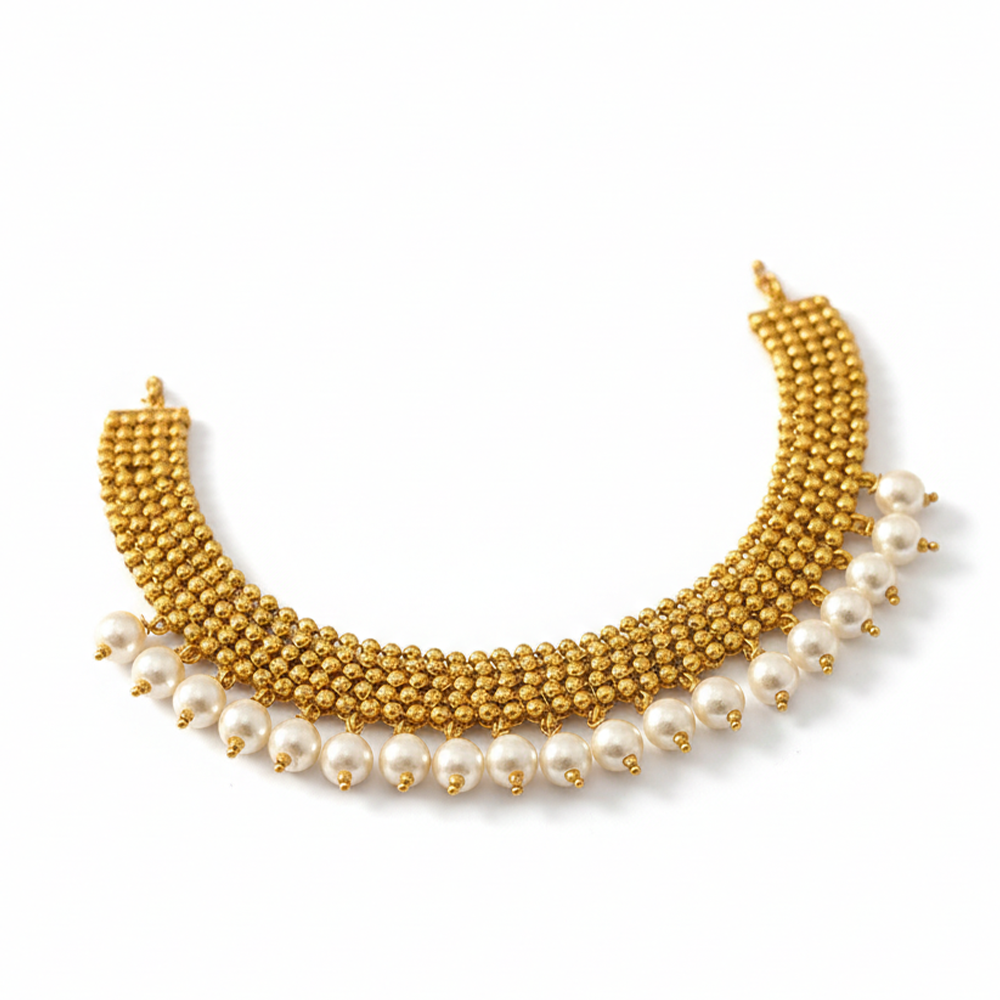 Sequence Chocker Necklace with White Hanging Pearls