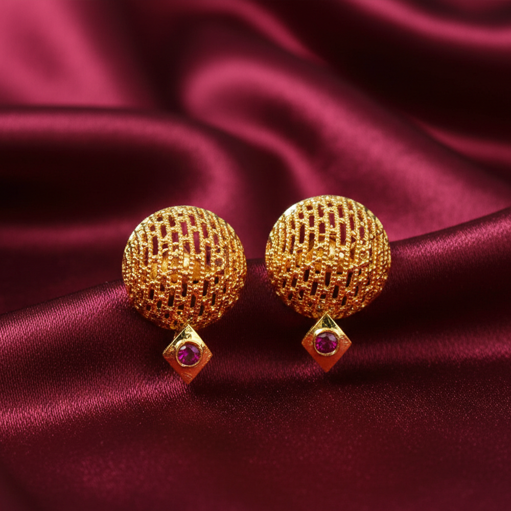 Unique Pattern Ball Stud with Red Stone