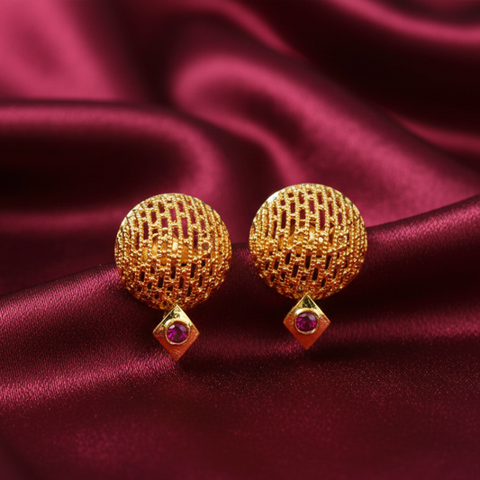 Unique Pattern Ball Stud with Red Stone