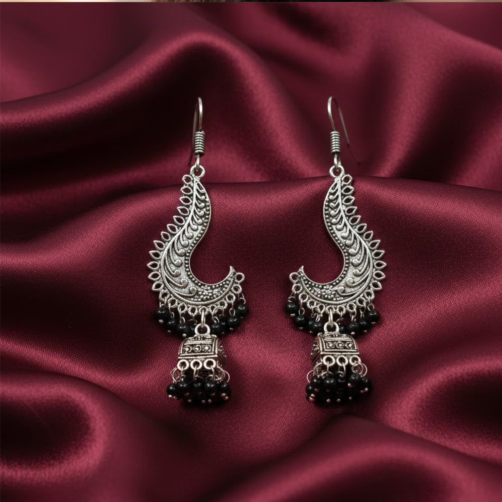 Oxidised Swirl Pattern Box Jhumka Hangings