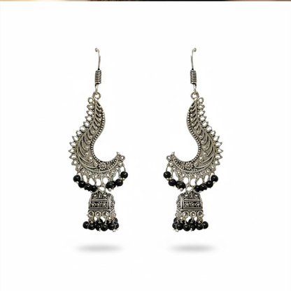 Oxidised Swirl Pattern Box Jhumka Hangings