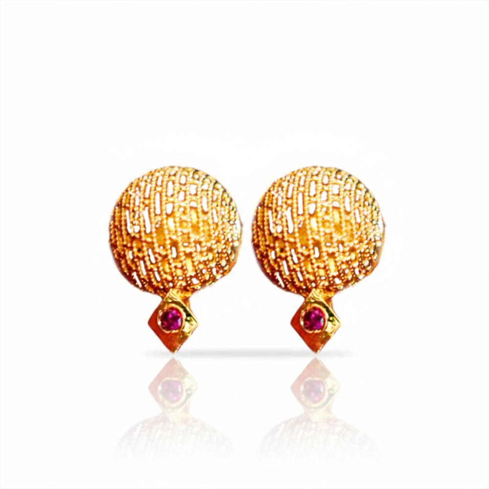 Unique Pattern Ball Stud with Red Stone