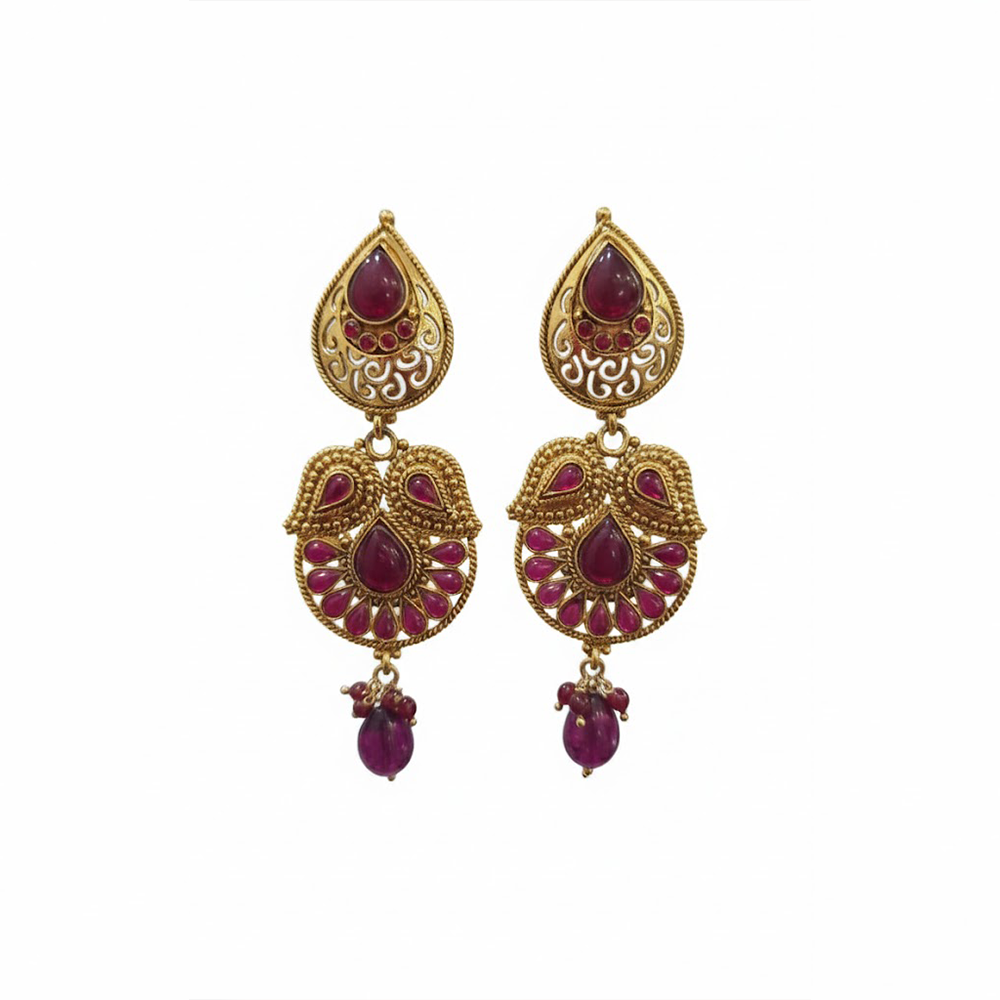 Kemp Stone Long Hanging Leaf Pattern Earrings