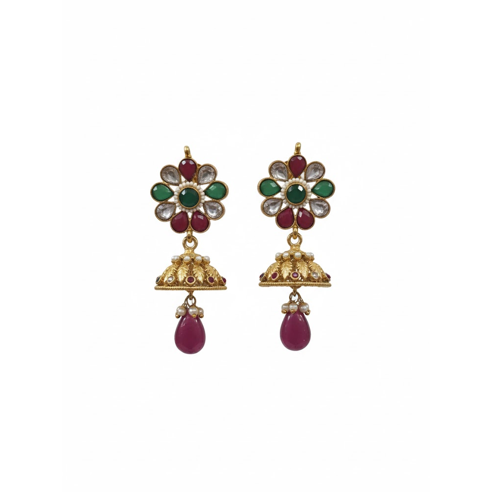 Red & Green with Kundan Stones Jhumka