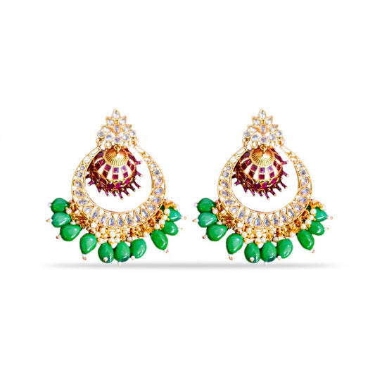 Drop Chandbali with Emerald and Ruby stone