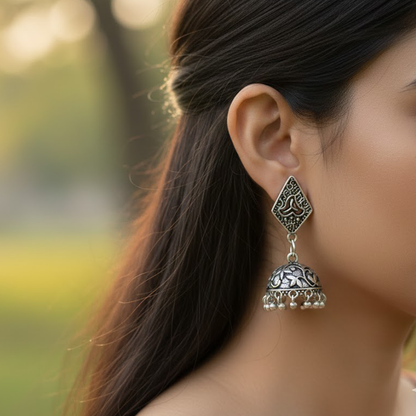 Diamond Stud Hanging Jhumka with Beads