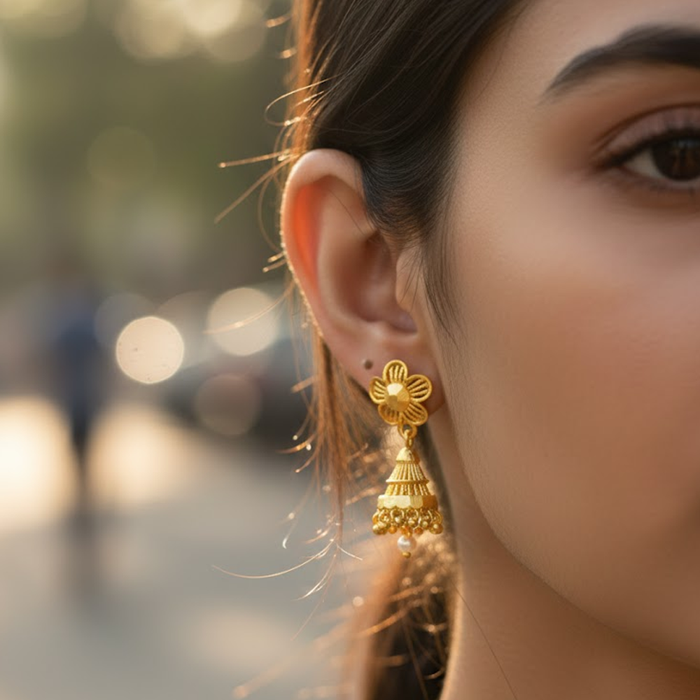 Gold Plated Umbrella Pattern Flower Jhumka
