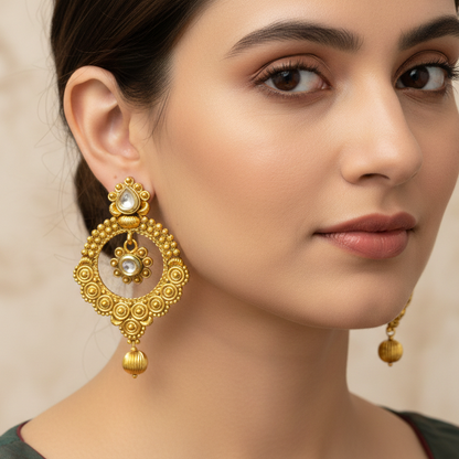 Antique Golden Drops Flower Pattern Chandbali
