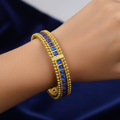 Gold Plated Bangle With Blue Stones