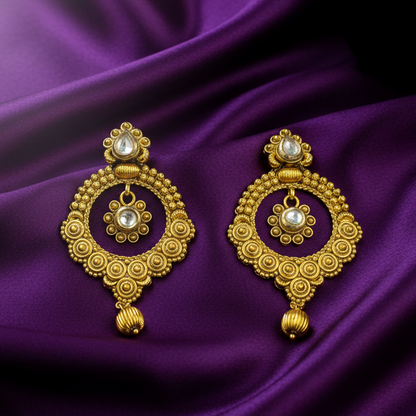 Antique Golden Drops Flower Pattern Chandbali