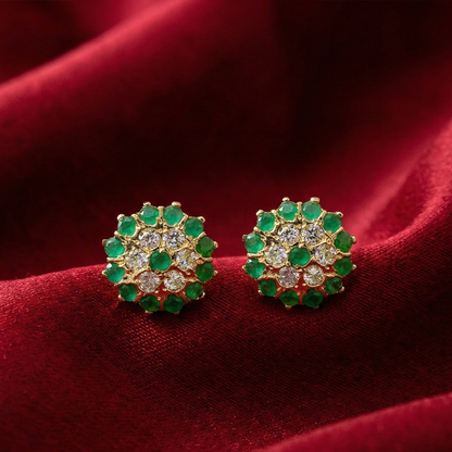 Green and White Stones Flower Pattern Studs