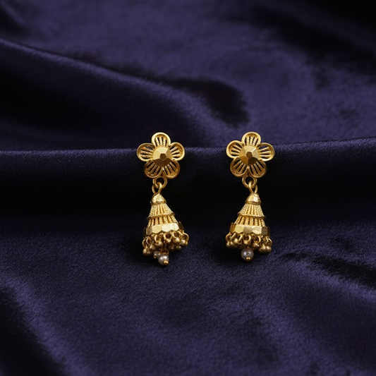 Gold Plated Umbrella Pattern Flower Jhumka