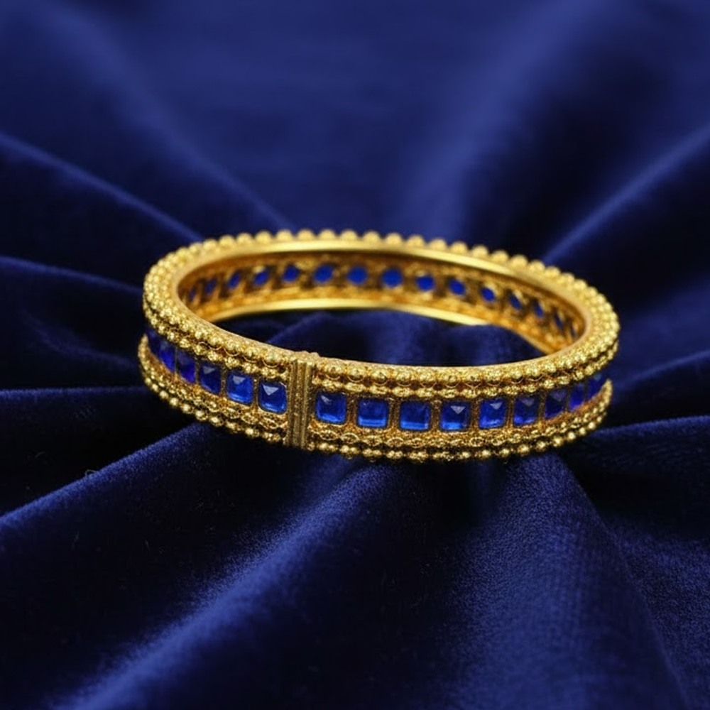 Gold Plated Bangle With Blue Stones