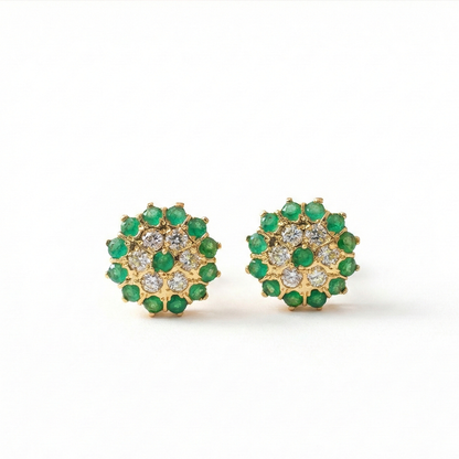 Green and White Stones Flower Pattern Studs