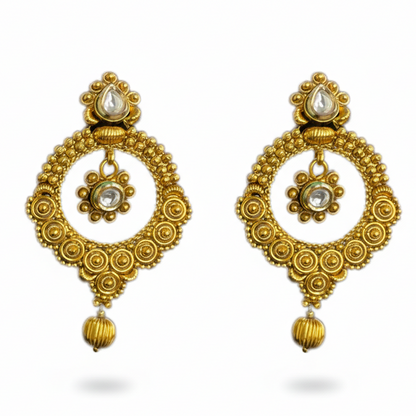 Antique Golden Drops Flower Pattern Chandbali
