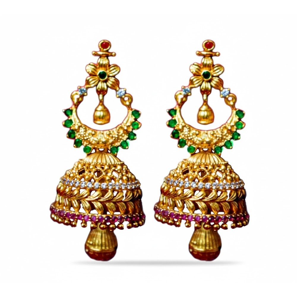 Hanging Bead Stud with Red & Green Stones