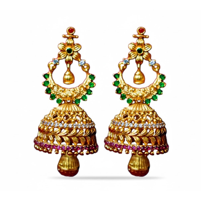 Hanging Bead Stud with Red & Green Stones