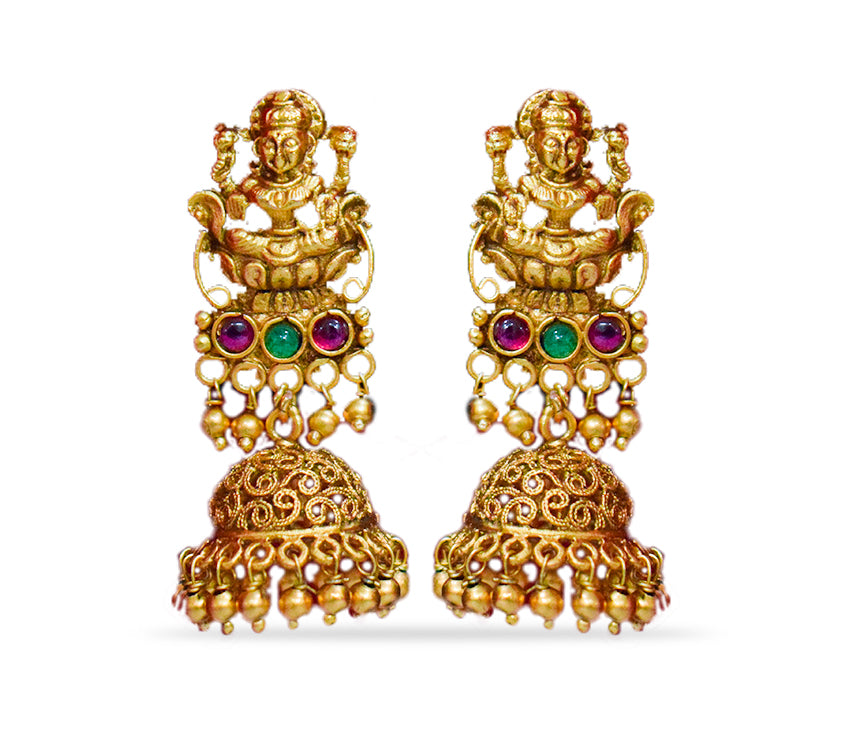 Gold Plated Jhumka With Big Lakshmi  Design