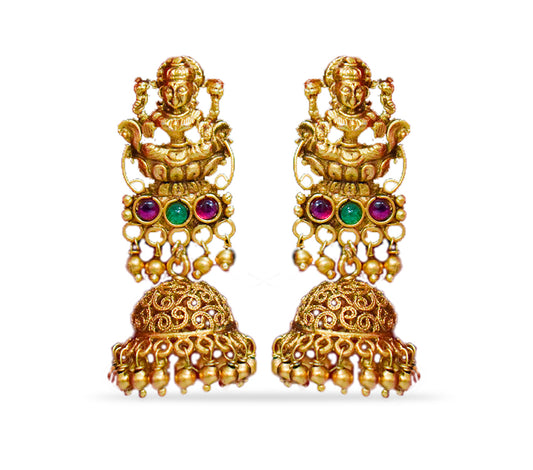 Gold Plated Jhumka With Big Lakshmi  Design