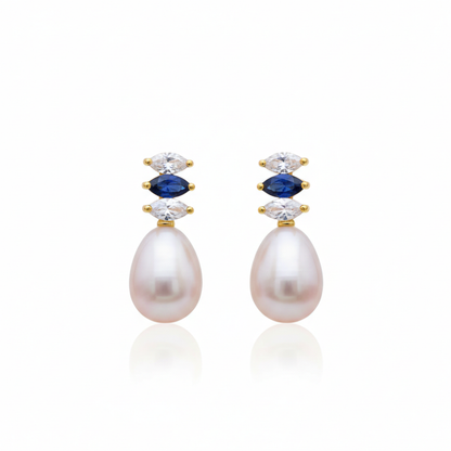 Pearl Drop With Blue and White stones