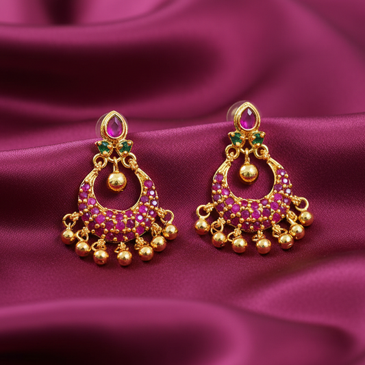 Pink Stone Hanging Beads Chandbali
