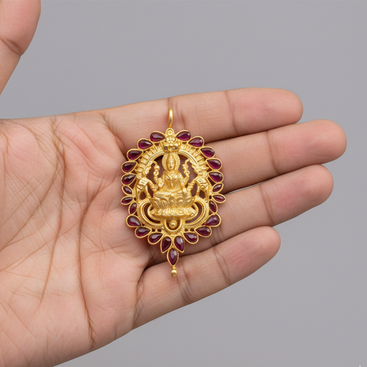 Red Stone Lakshmi Design Pendant