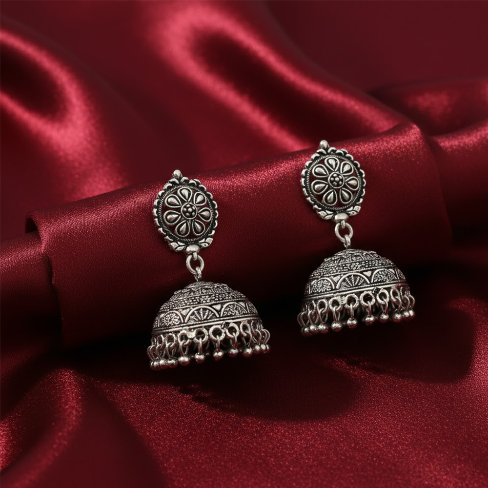 Casual Wear Oxidised Silver Jhumkas