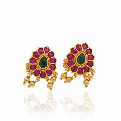 Red and Green Stones Hanging Balls Studs