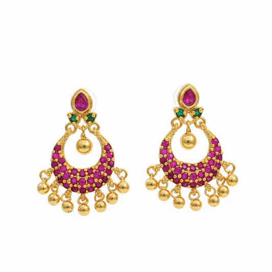 Pink Stone Hanging Beads Chandbali