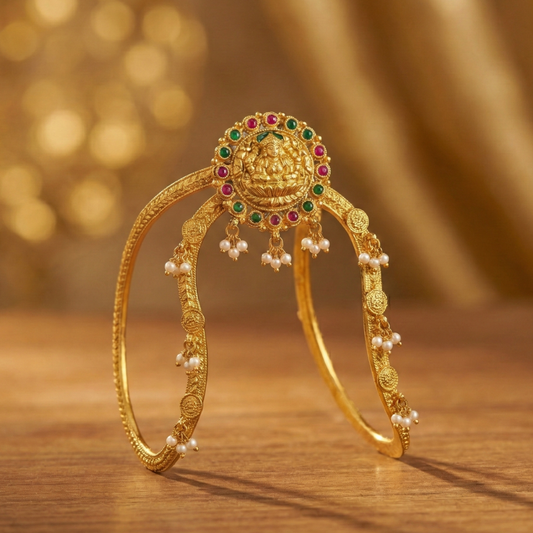 Arm Bracelet with Red Stone and Lakshmi Design - Vanki