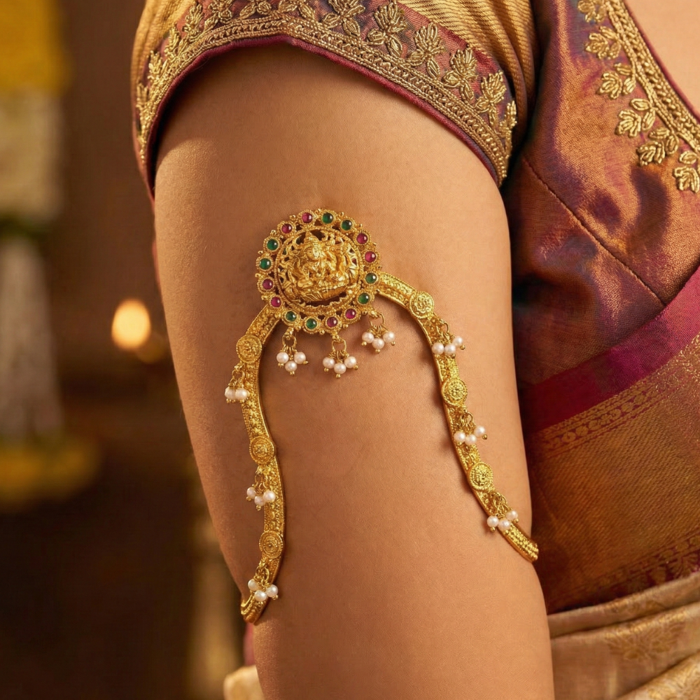 Arm Jewellery Round Lakshmi Design with White Pearls Vanki