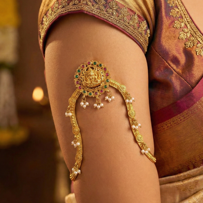 Arm Jewellery Round Lakshmi Design with White Pearls Vanki