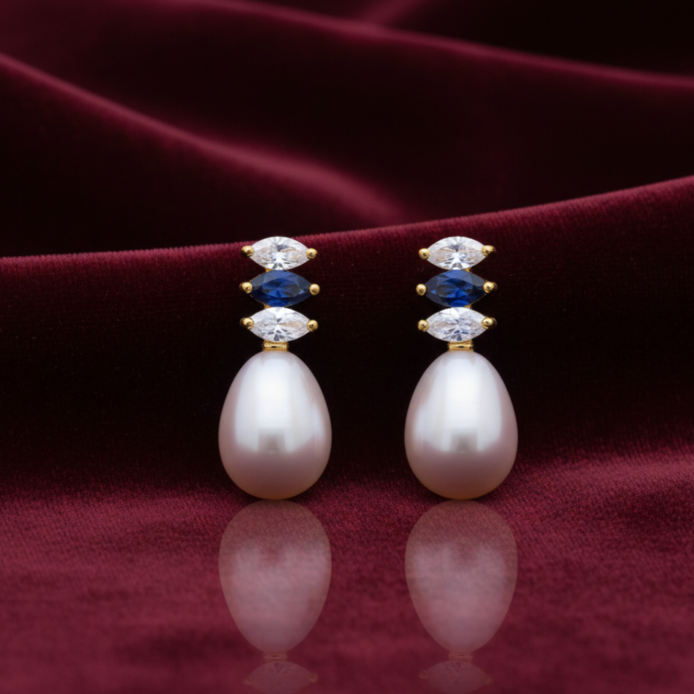 Pearl Drop With Blue and White stones
