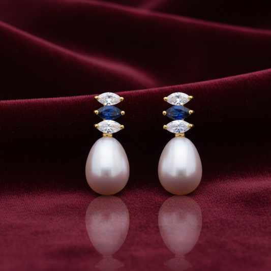 Pearl Drop With Blue and White stones