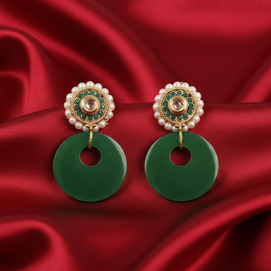 Beautiful Pearls Stud with Green Hanging