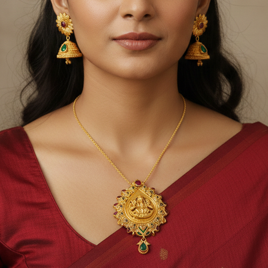Lakshmi Pendant set with Sunflower Jhumka