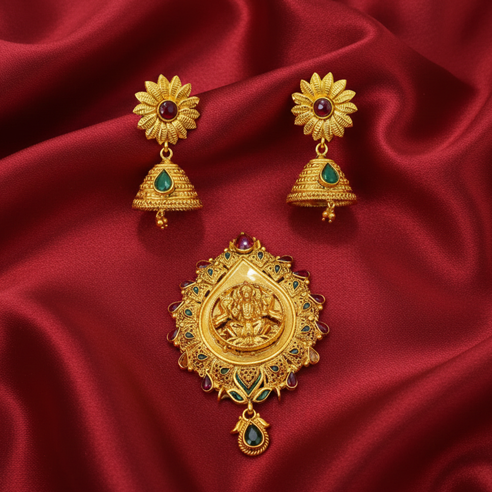 Lakshmi Pendant set with Sunflower Jhumka