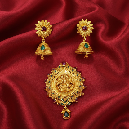 Lakshmi Pendant set with Sunflower Jhumka