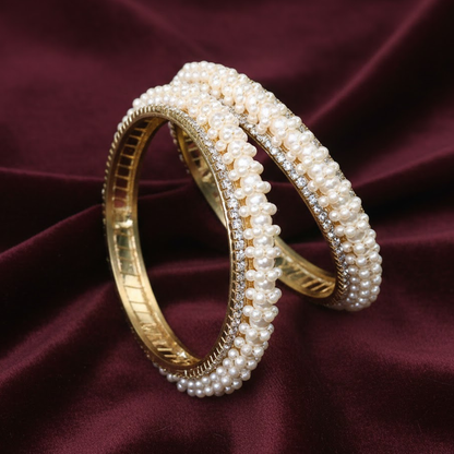 Stacked Pearl Bangles With White Stones