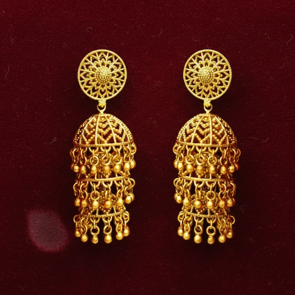 Triple Jhumka Umbrella Model with Golden Beads