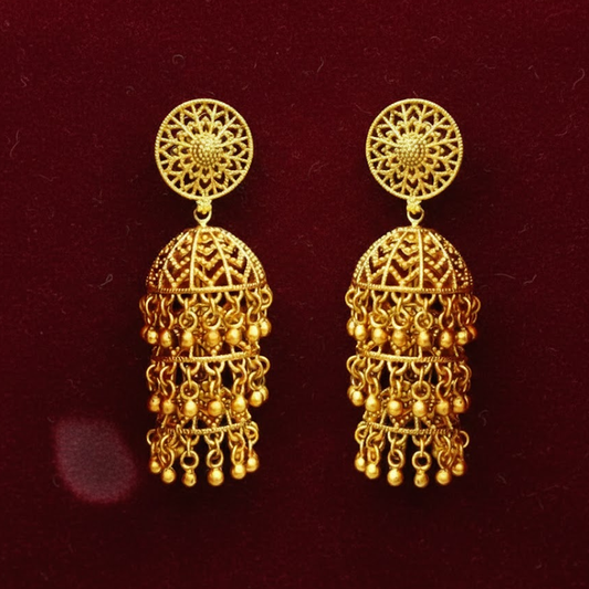 Triple Jhumka Umbrella Model with Golden Beads