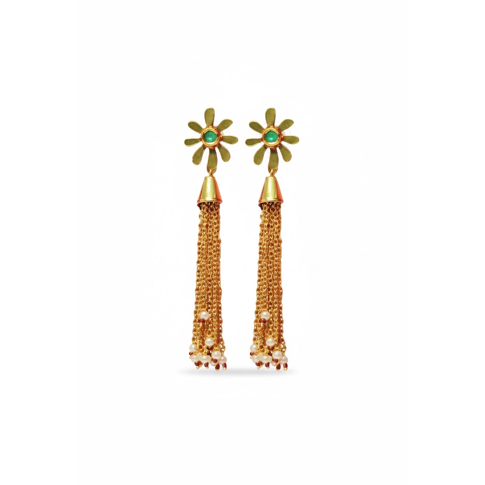 Flower Stud with Handing Chains Drops