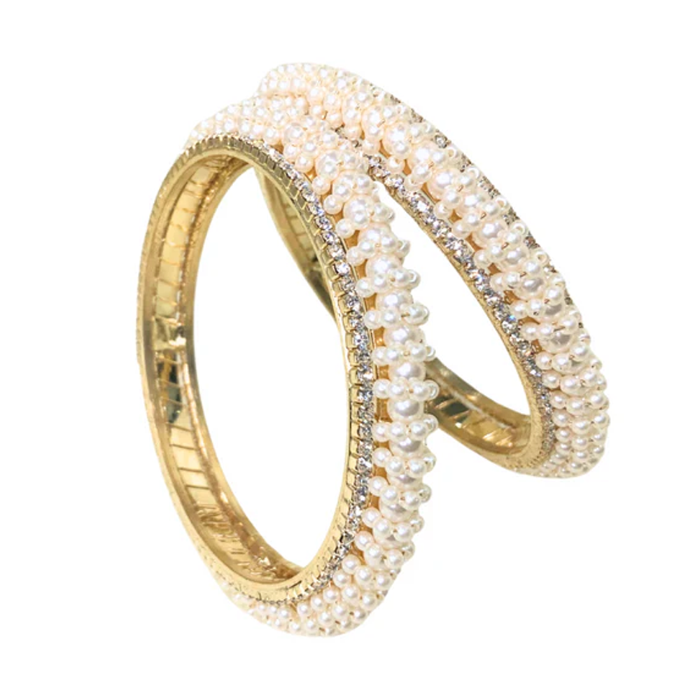 Stacked Pearl Bangles With White Stones