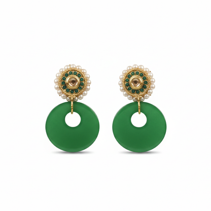 Beautiful Pearls Stud with Green Hanging
